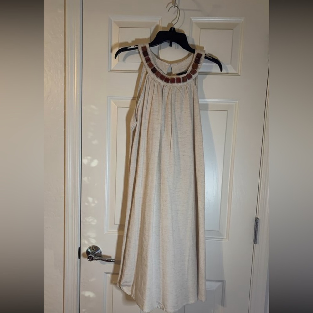 Mlle Gabrielle Cream Sleeveless Dress with Beaded Detail